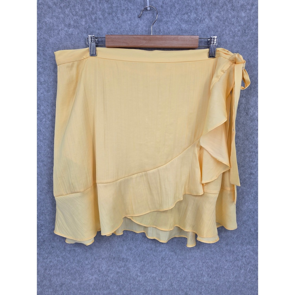 Maeve Anthropologie Ruffle Wrap Mini Skirt XL Butter Yellow Tie Feminine Summer